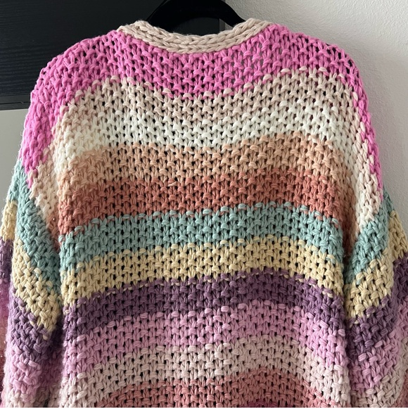 Rainbow Striped Chunky Knitted Cardigan - Picture 7 of 12